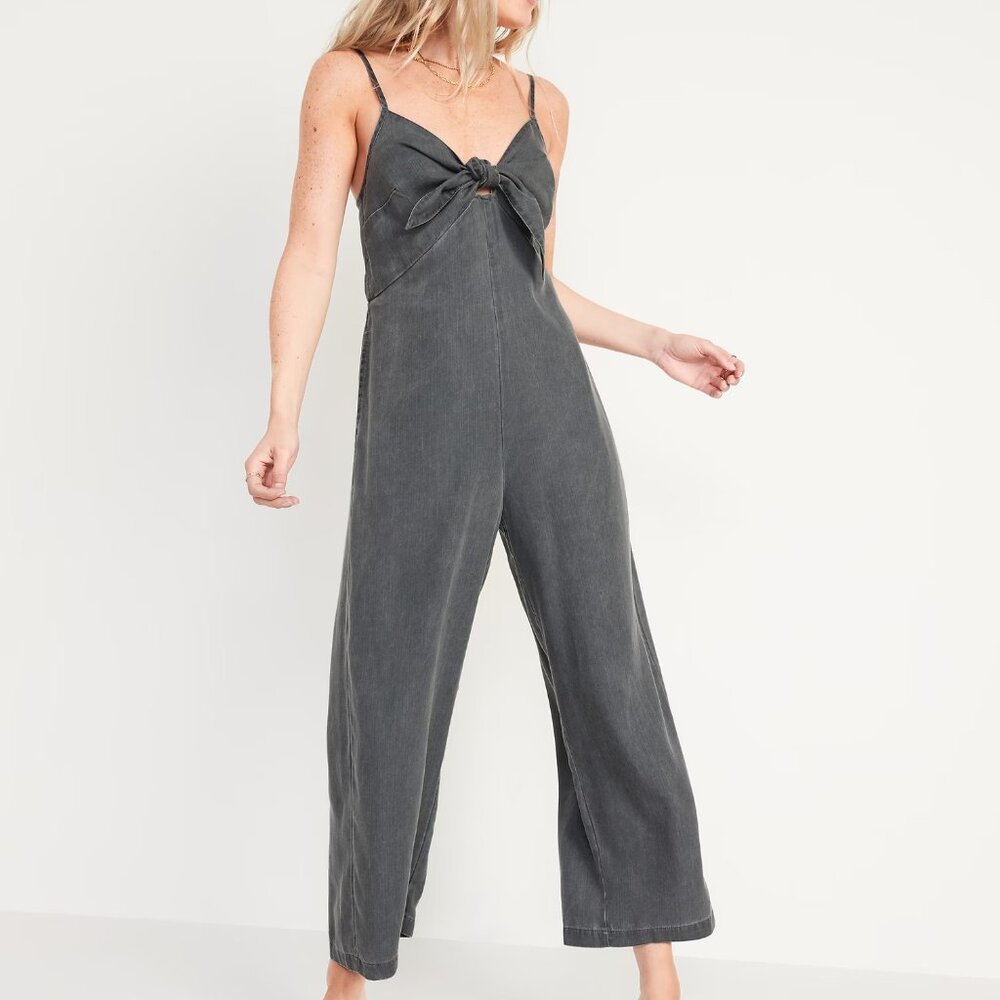Old Navy Sleeveless Tie-Front Jumpsuit, Medium, Faded Black